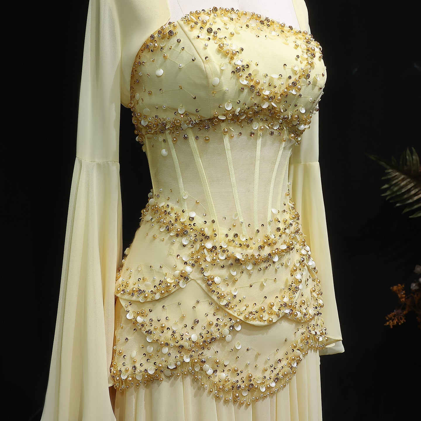 Luxury Blue Beaded Formal Evening Gown with Bell Sleeves SS286 Sheer Fairy