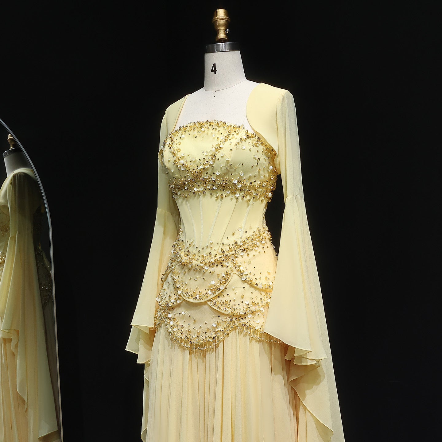 Luxury Blue Beaded Formal Evening Gown with Bell Sleeves SS286 Sheer Fairy