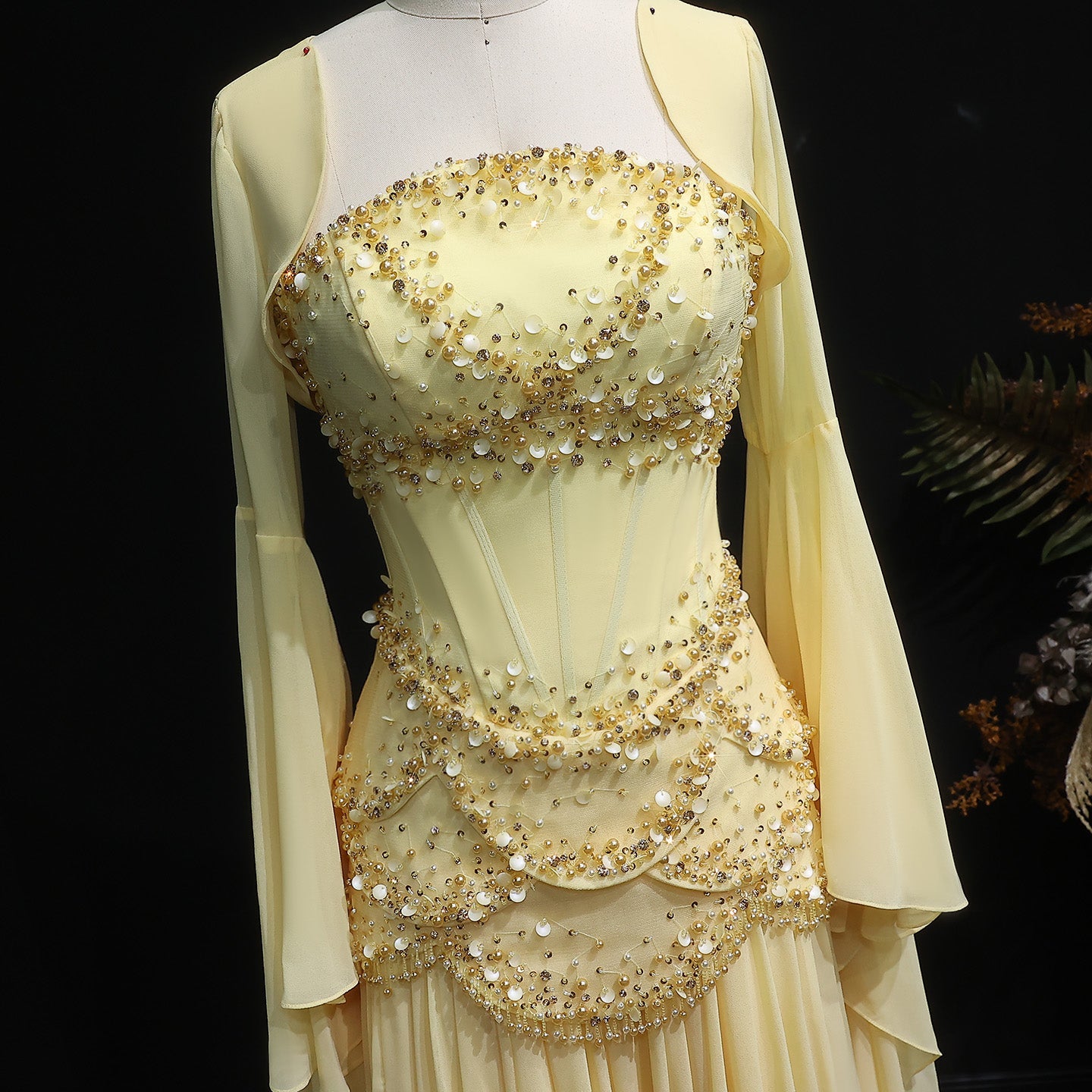 Luxury Blue Beaded Formal Evening Gown with Bell Sleeves SS286 Sheer Fairy
