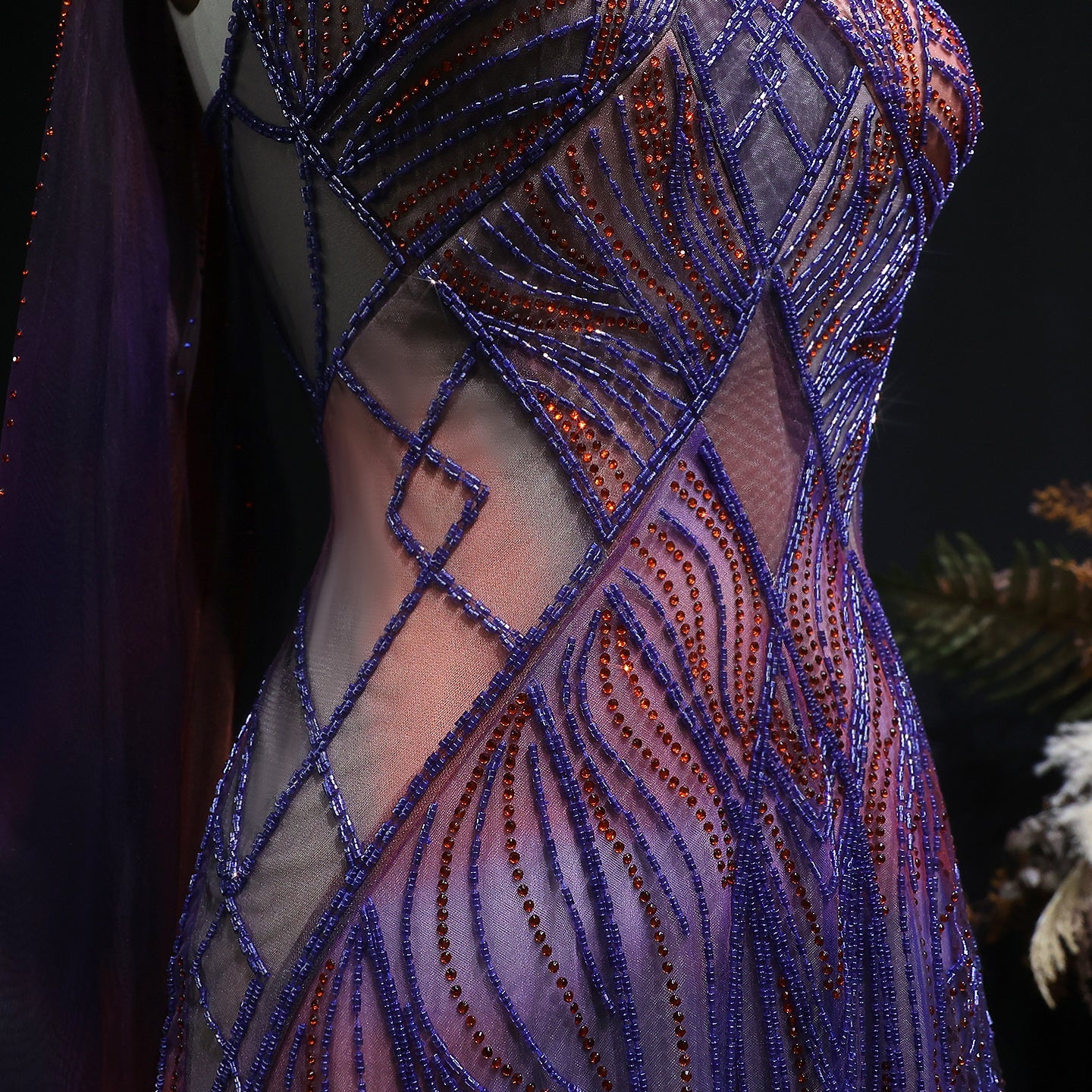 Luxury Ombre Purple Orange Beaded Mermaid Evening Dress with Cape SS297 Sheer Fairy