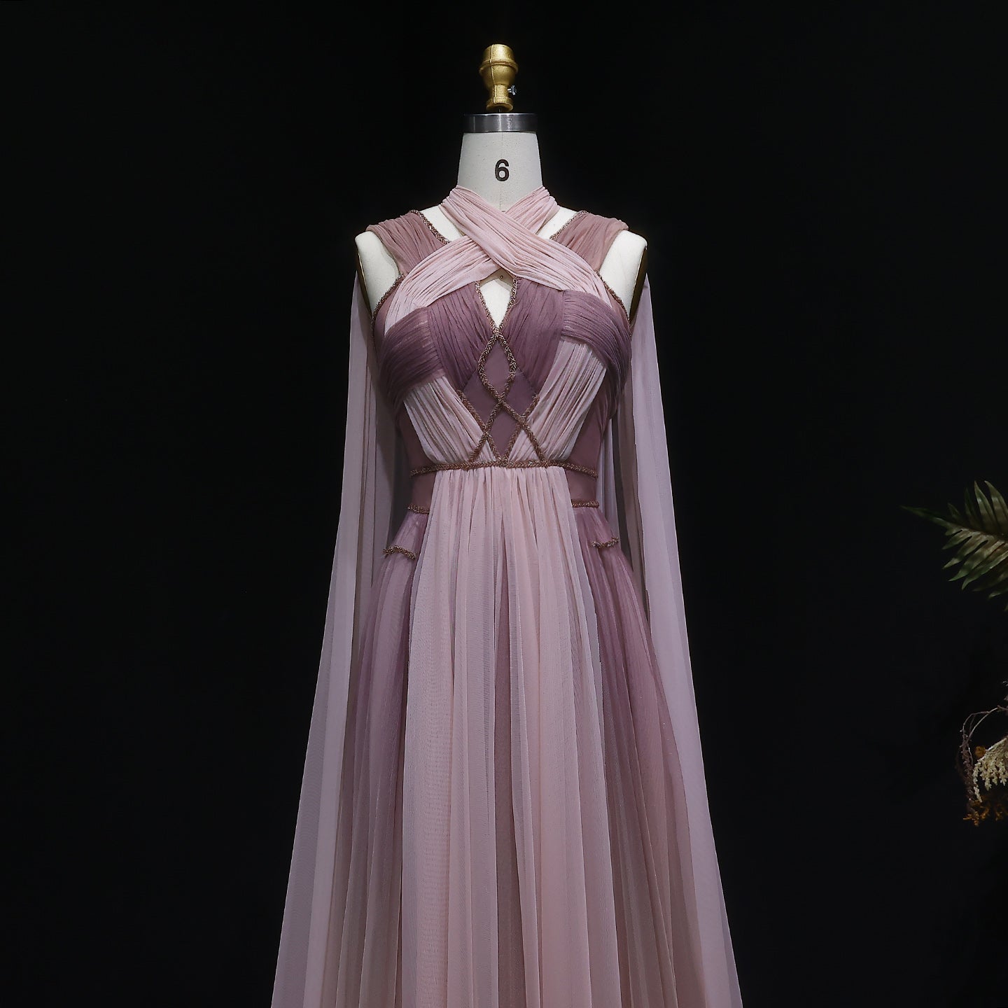 Ombre Pink Chiffon Long Evening Dress with Cape Sleeves SS309 Sheer Fairy