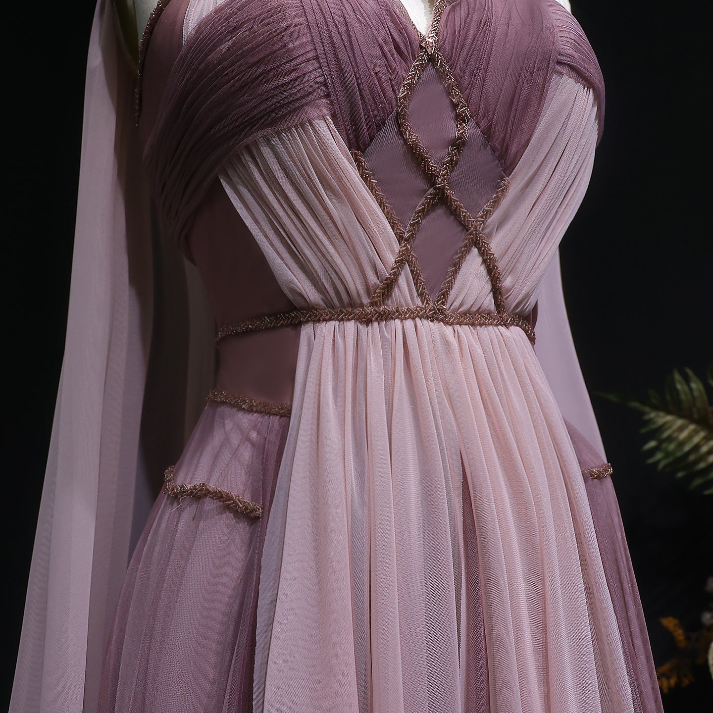 Ombre Pink Chiffon Long Evening Dress with Cape Sleeves SS309 Sheer Fairy