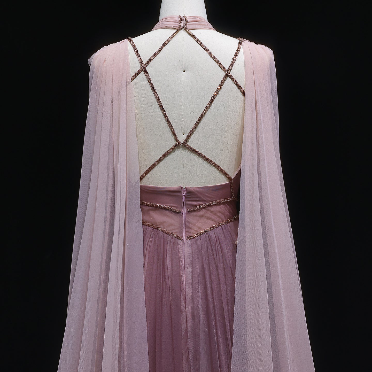Ombre Pink Chiffon Long Evening Dress with Cape Sleeves SS309 Sheer Fairy