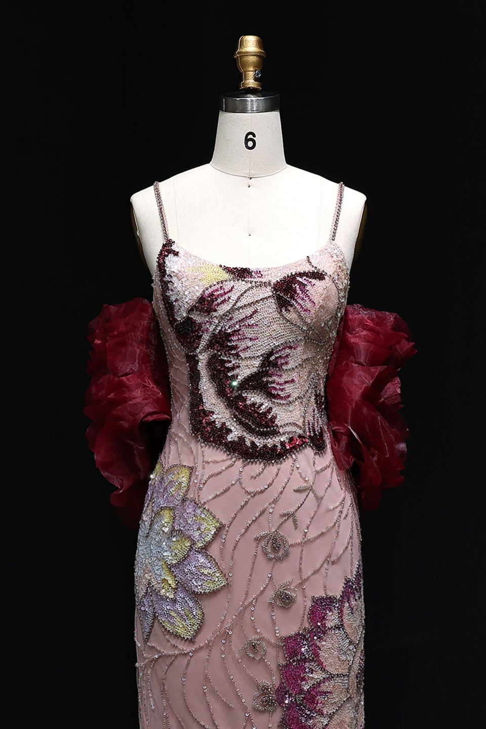 Luxury Pink Beaded Plunging Mermaid Evening Dress SS515