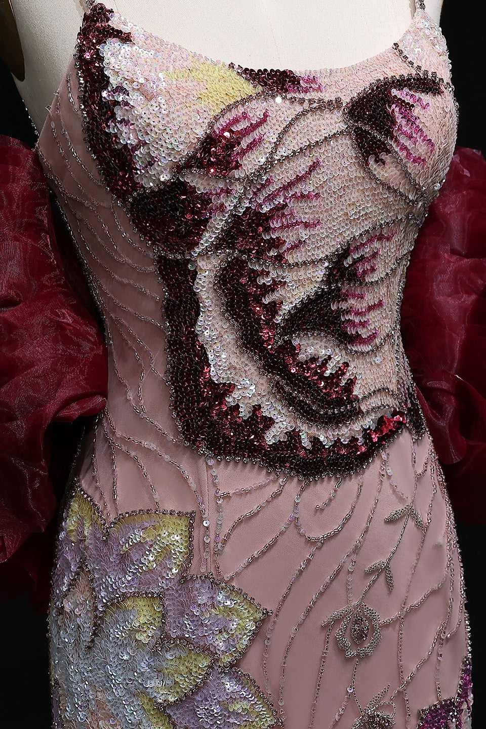 Luxury Pink Beaded Plunging Mermaid Evening Dress SS515