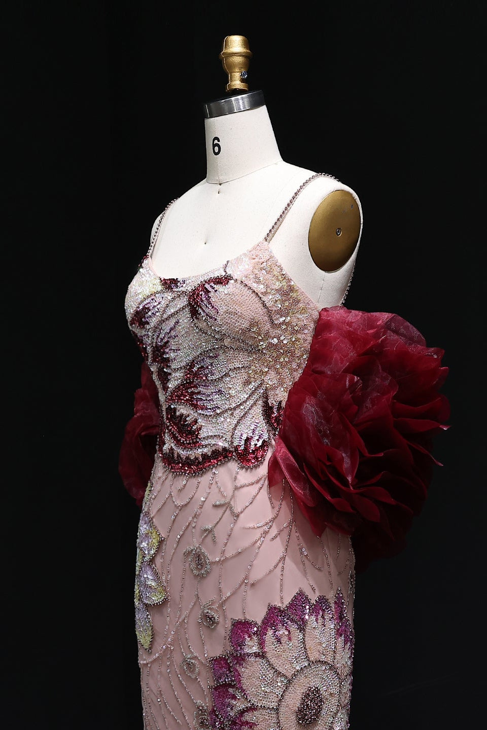 Luxury Pink Beaded Plunging Mermaid Evening Dress SS515