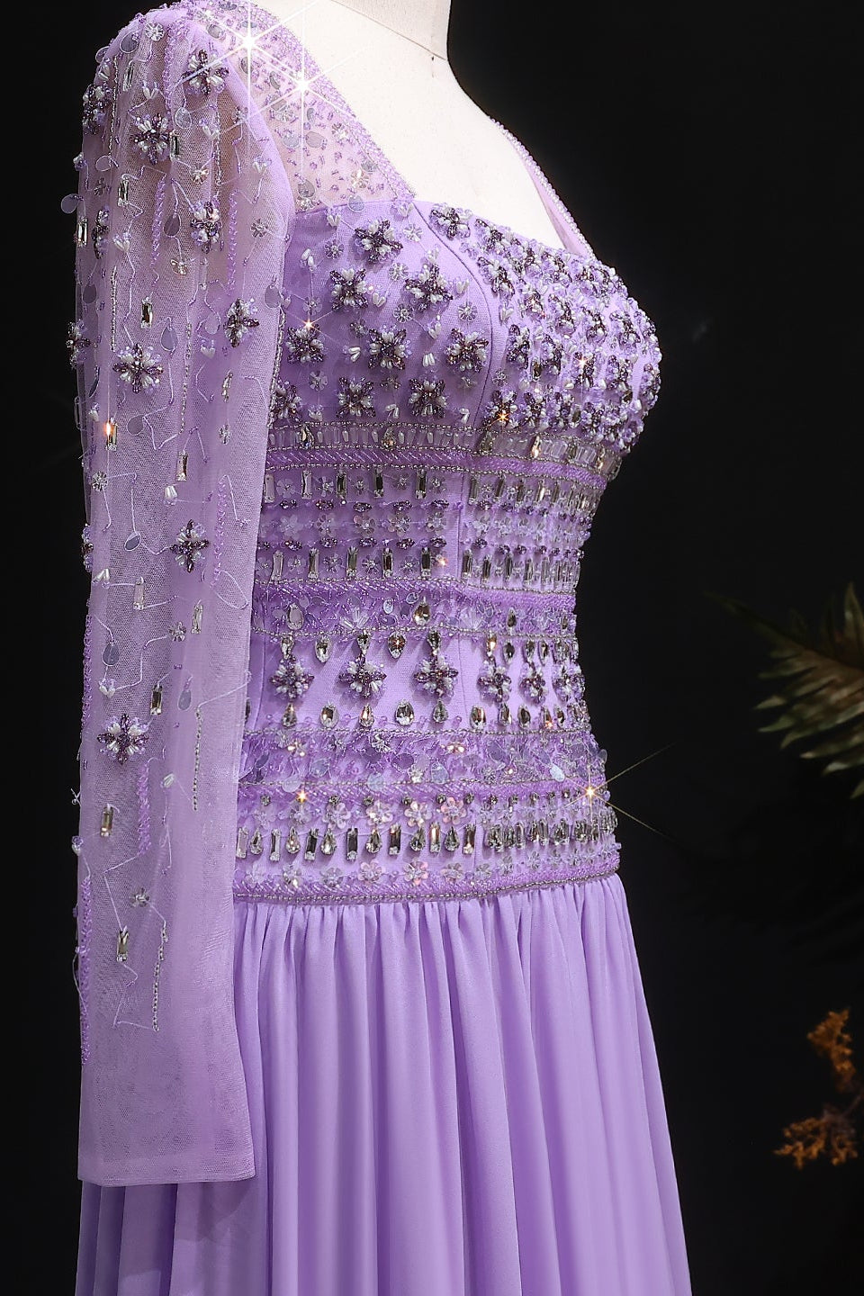 Beaded Chiffon A-Line Strapless Mermaid Evening Dress SS539