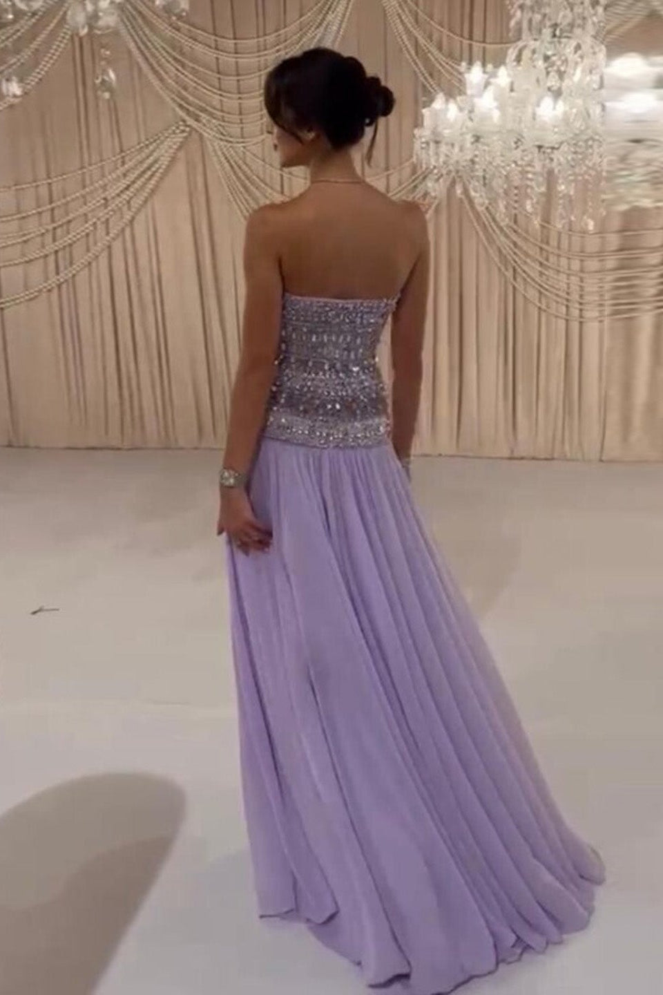 Beaded Chiffon A-Line Strapless Mermaid Evening Dress SS539