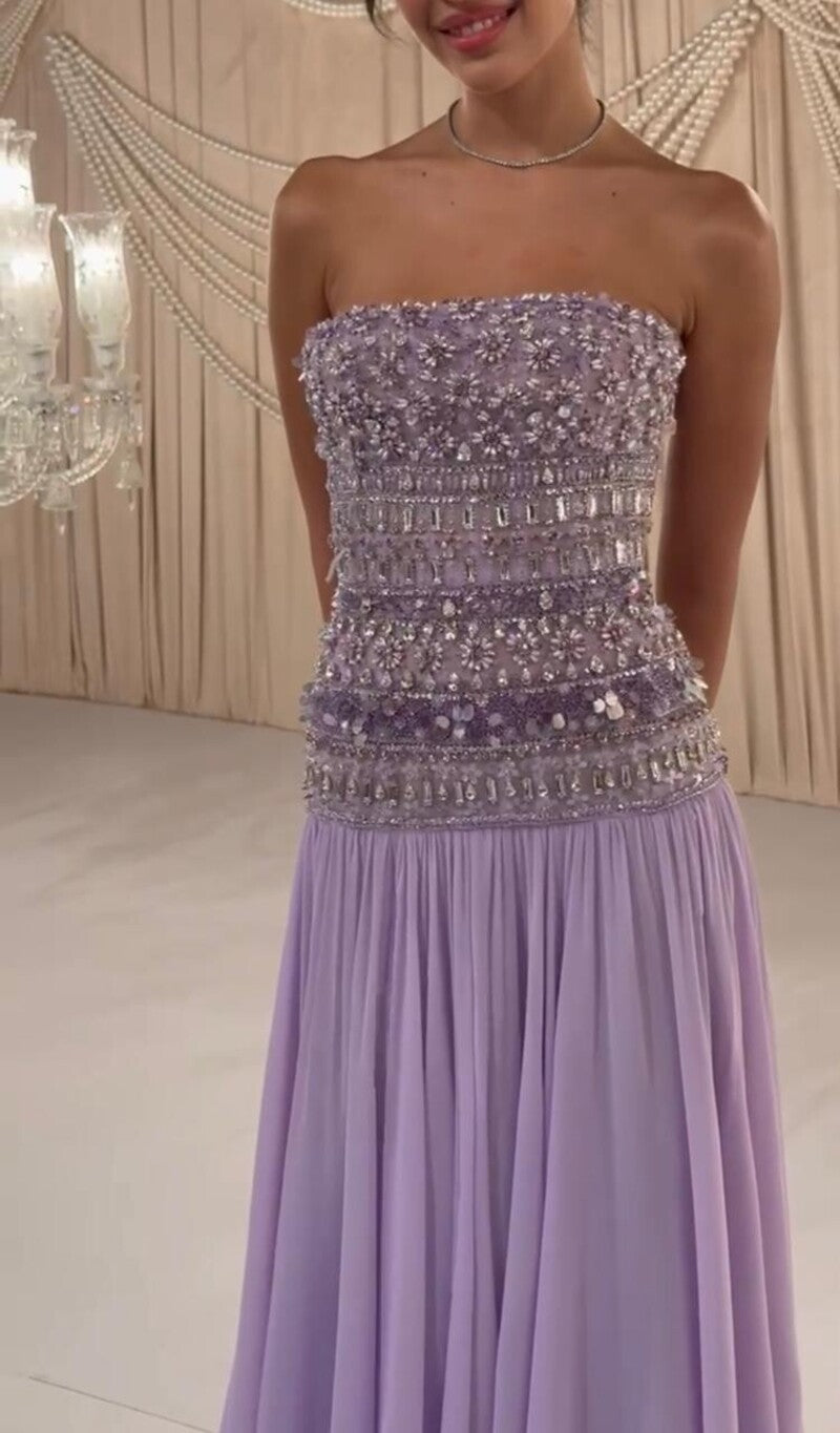 Beaded Chiffon A-Line Strapless Mermaid Evening Dress SS539