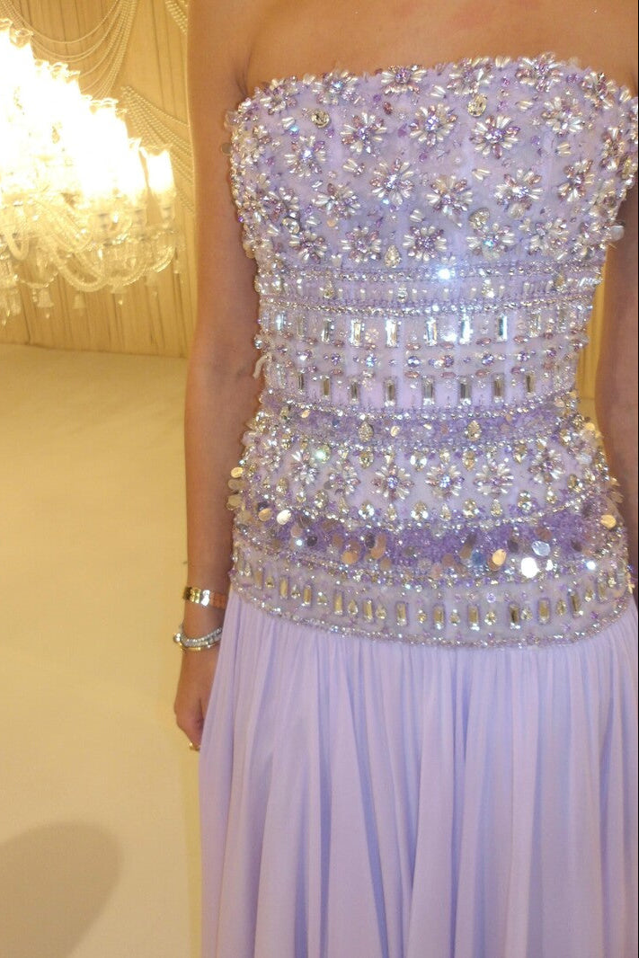 Beaded Chiffon A-Line Strapless Mermaid Evening Dress SS539