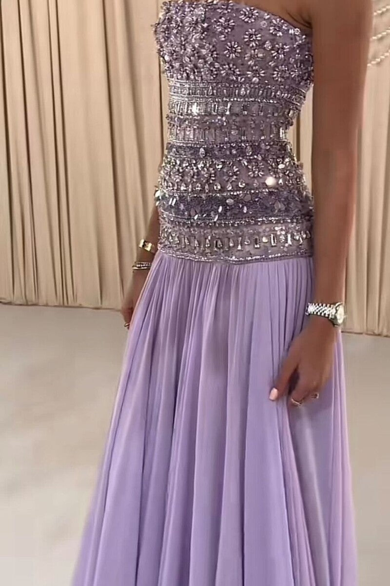 Beaded Chiffon A-Line Strapless Mermaid Evening Dress SS539