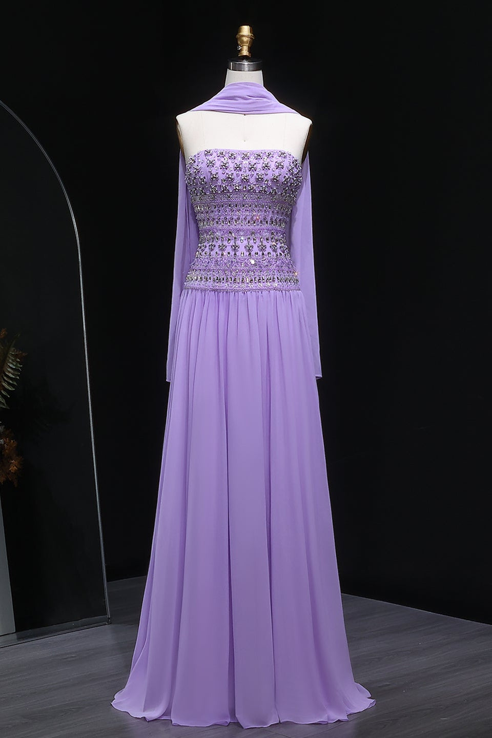 Beaded Chiffon A-Line Strapless Mermaid Evening Dress SS539