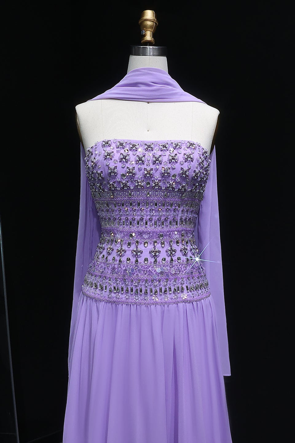 Beaded Chiffon A-Line Strapless Mermaid Evening Dress SS539