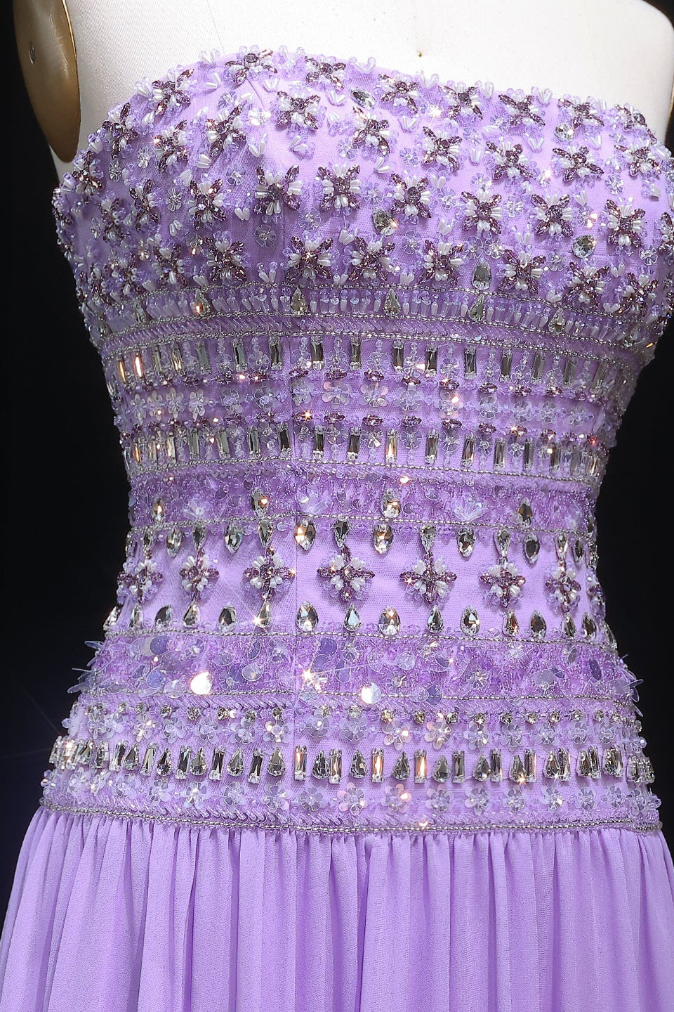 Beaded Chiffon A-Line Strapless Mermaid Evening Dress SS539