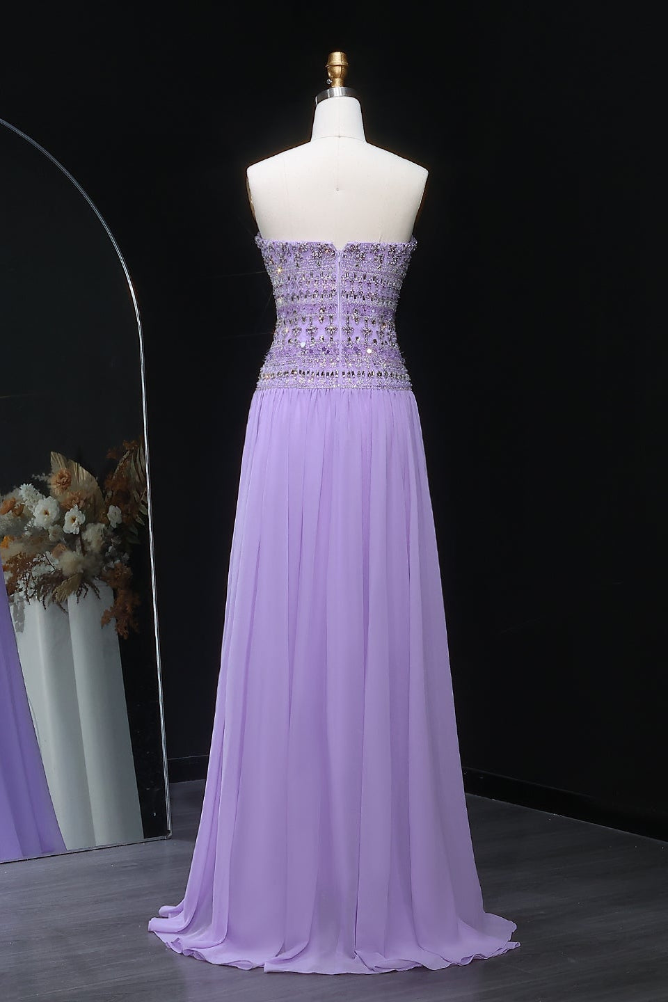 Beaded Chiffon A-Line Strapless Mermaid Evening Dress SS539
