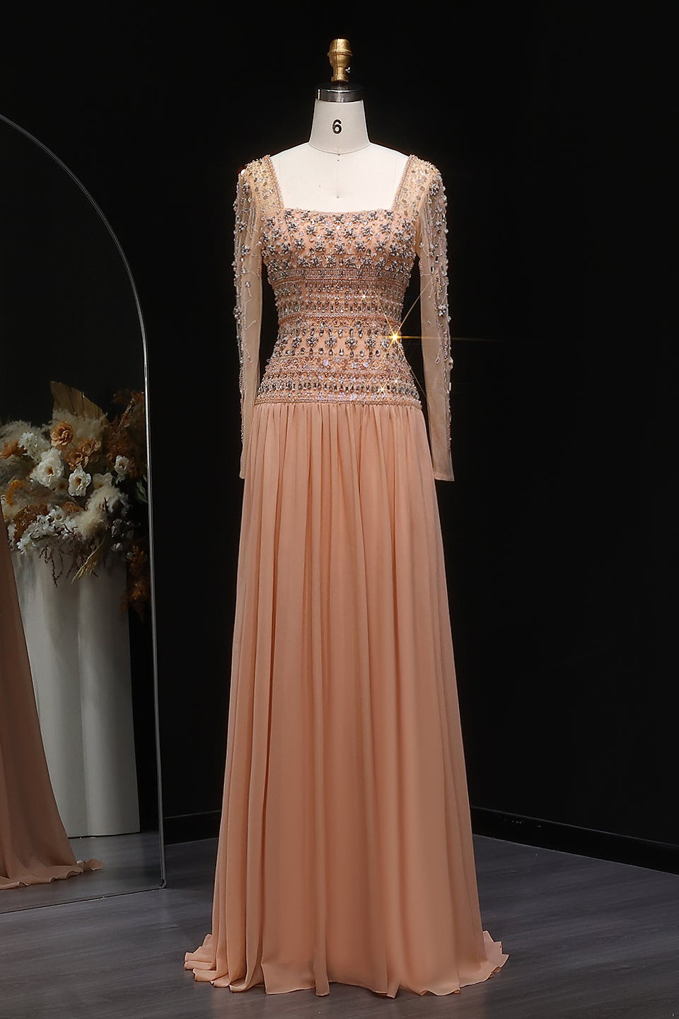 Beaded Chiffon A-Line Strapless Mermaid Evening Dress SS539