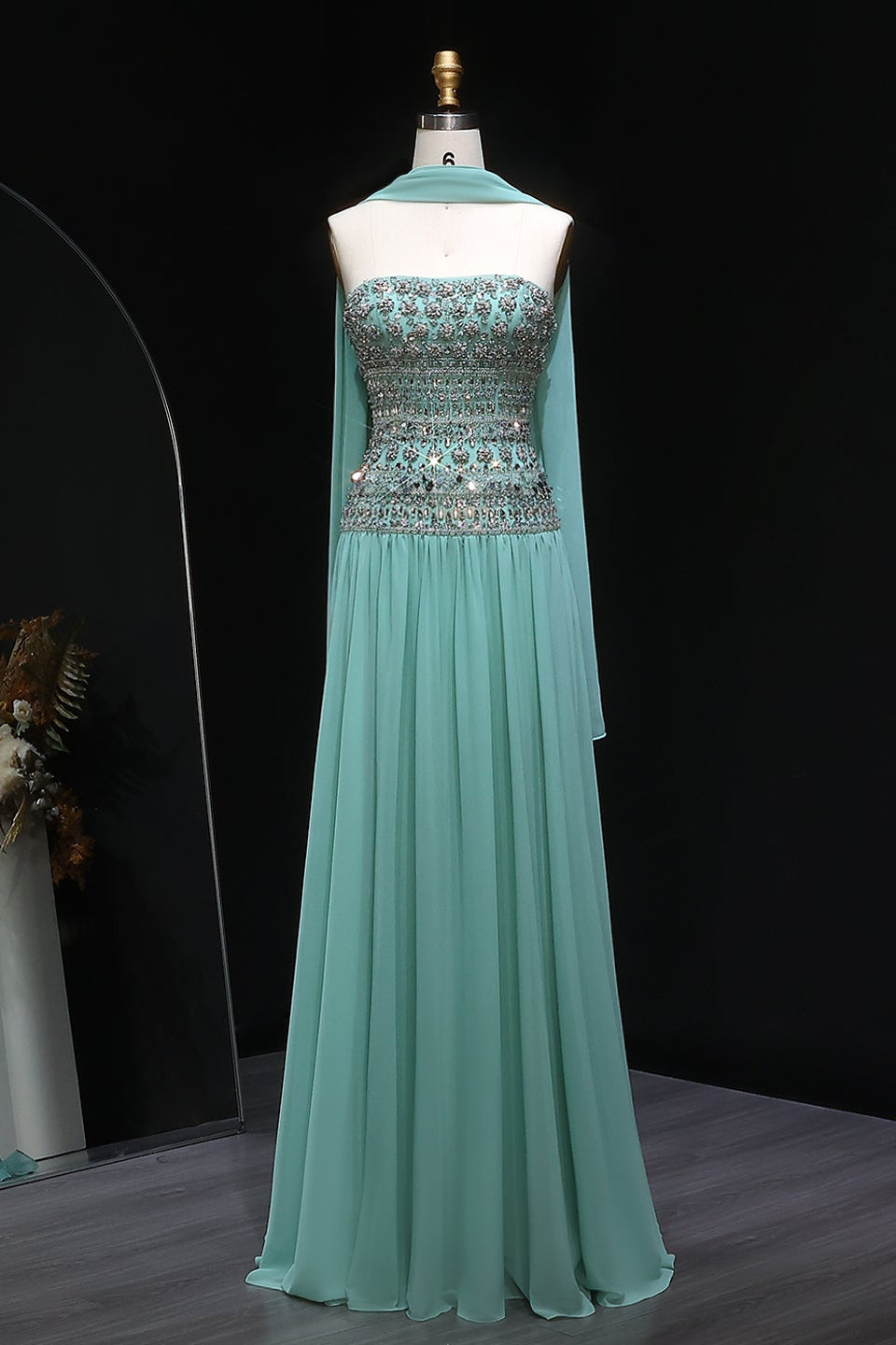 Beaded Chiffon A-Line Strapless Mermaid Evening Dress SS539