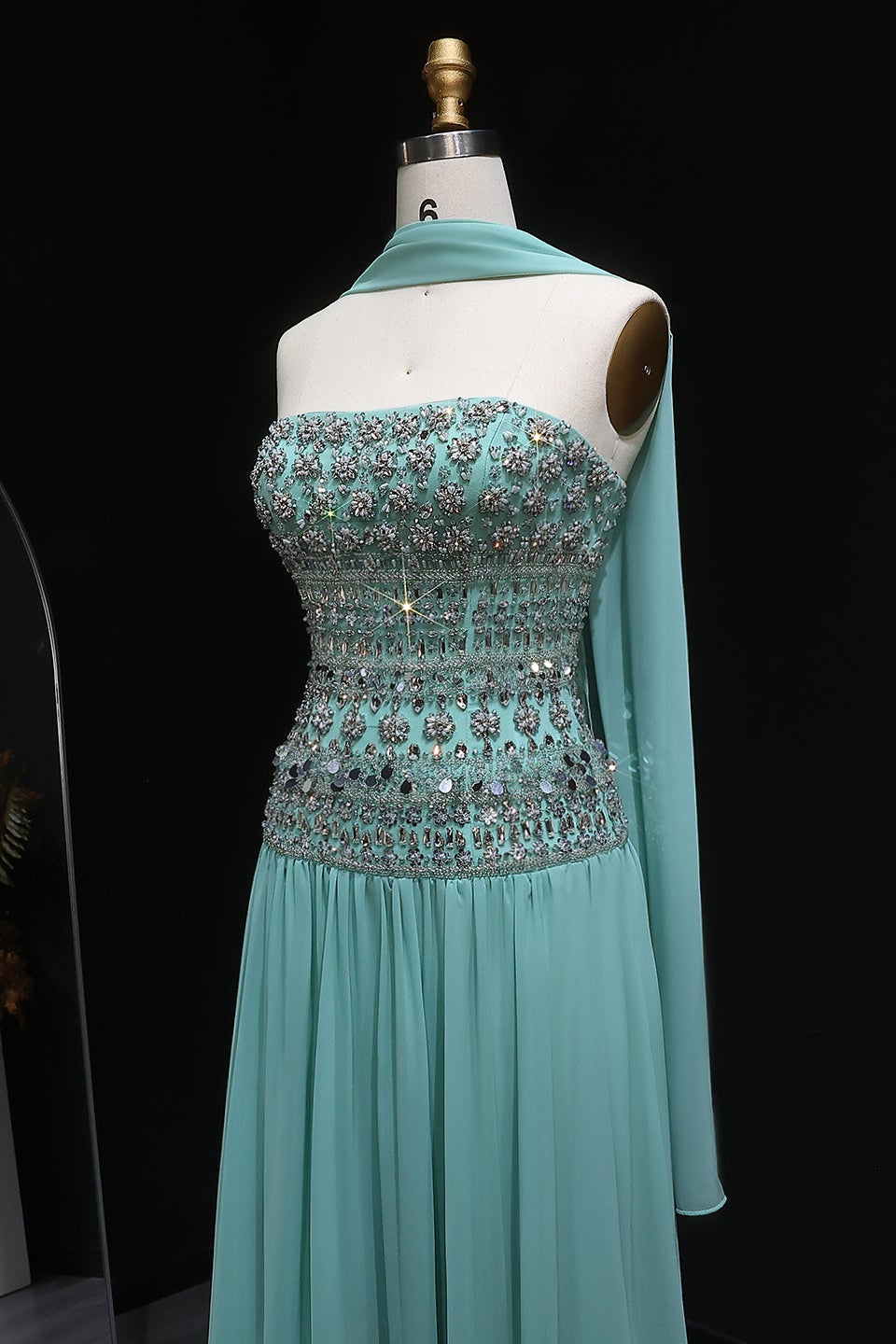 Beaded Chiffon A-Line Strapless Mermaid Evening Dress SS539