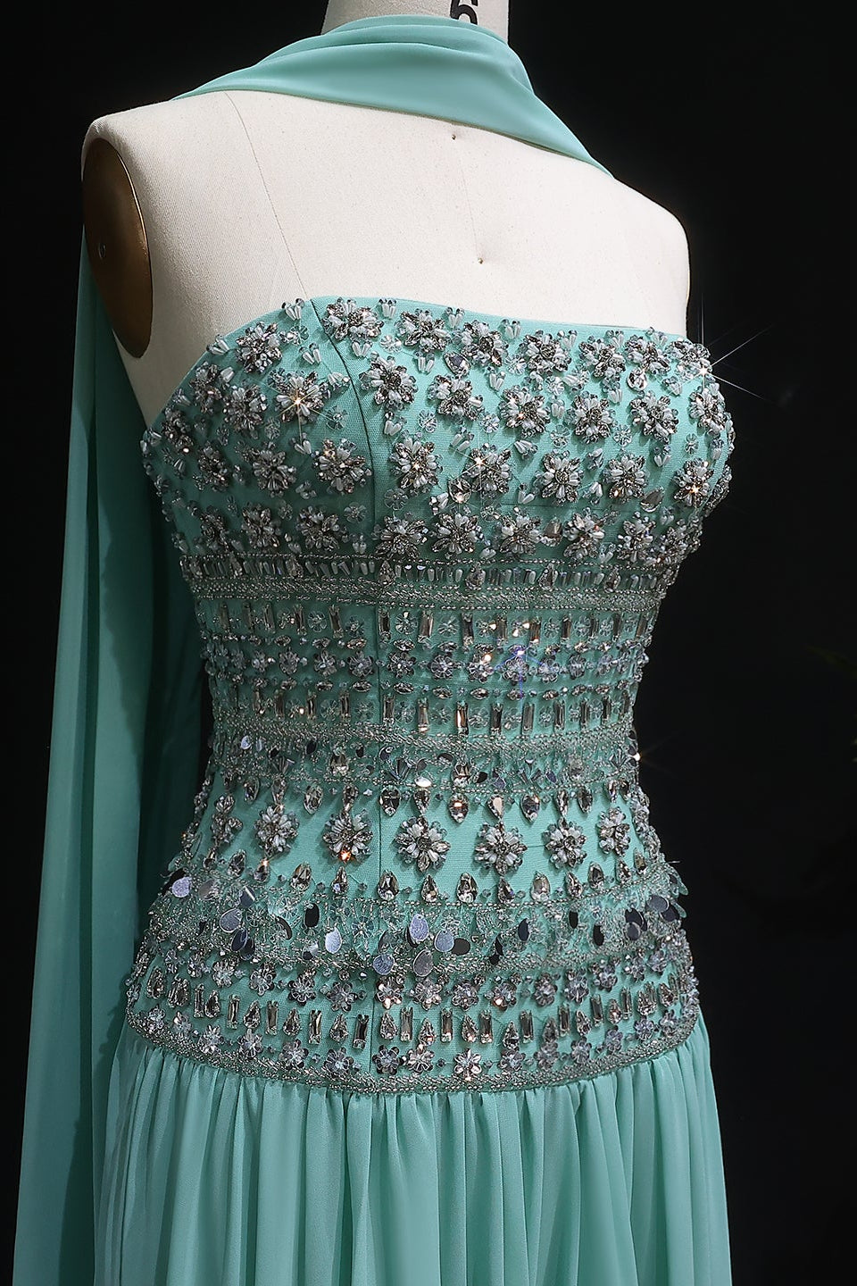 Beaded Chiffon A-Line Strapless Mermaid Evening Dress SS539