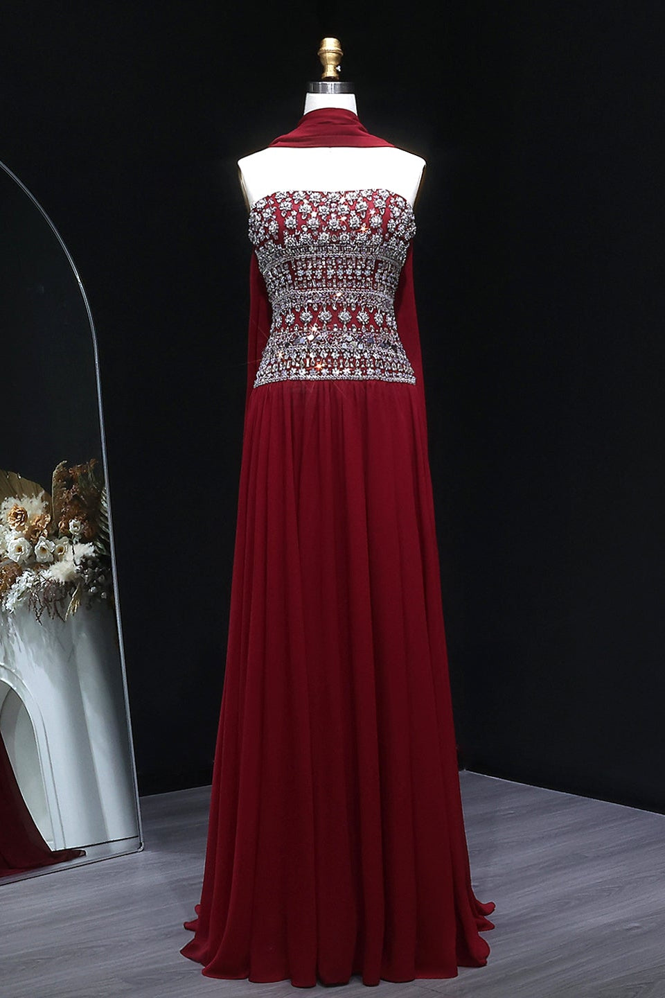Beaded Chiffon A-Line Strapless Mermaid Evening Dress SS539