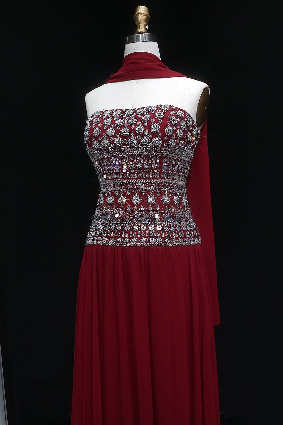 Beaded Chiffon A-Line Strapless Mermaid Evening Dress SS539