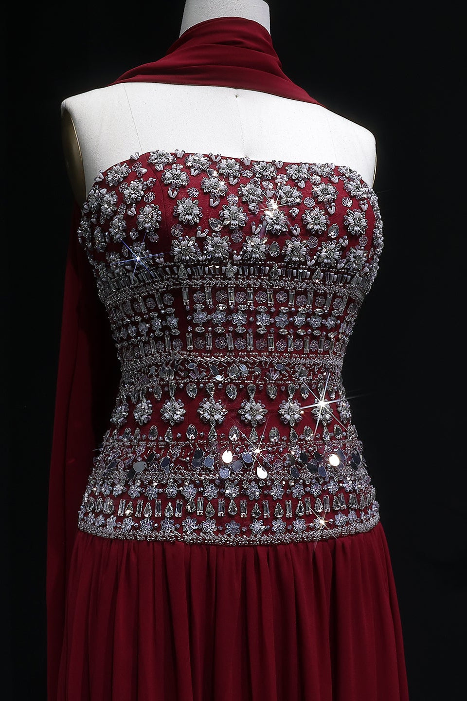 Beaded Chiffon A-Line Strapless Mermaid Evening Dress SS539