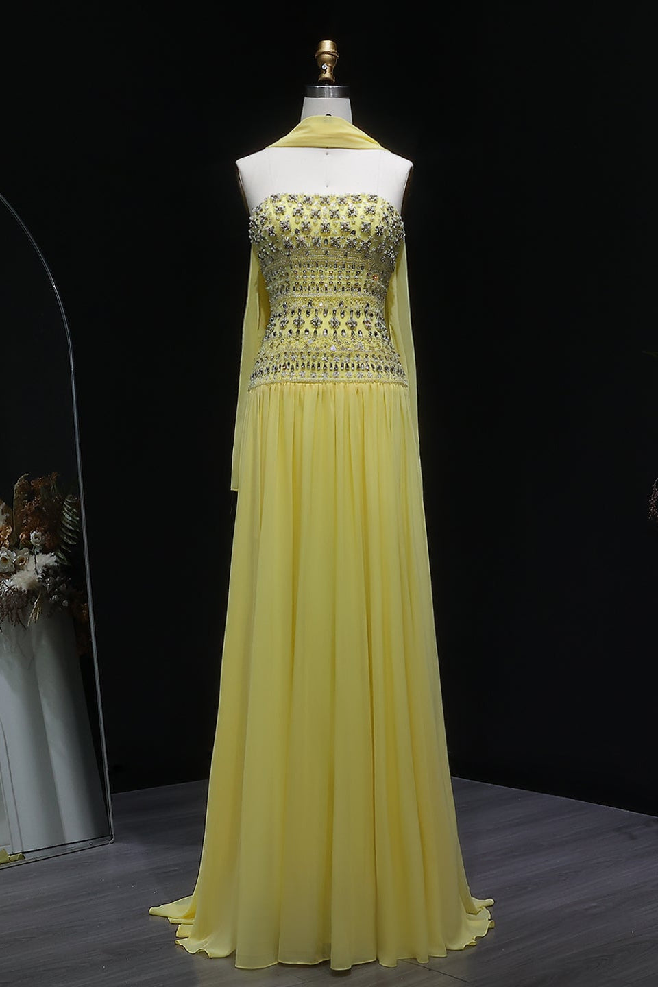 Beaded Chiffon A-Line Strapless Mermaid Evening Dress SS539