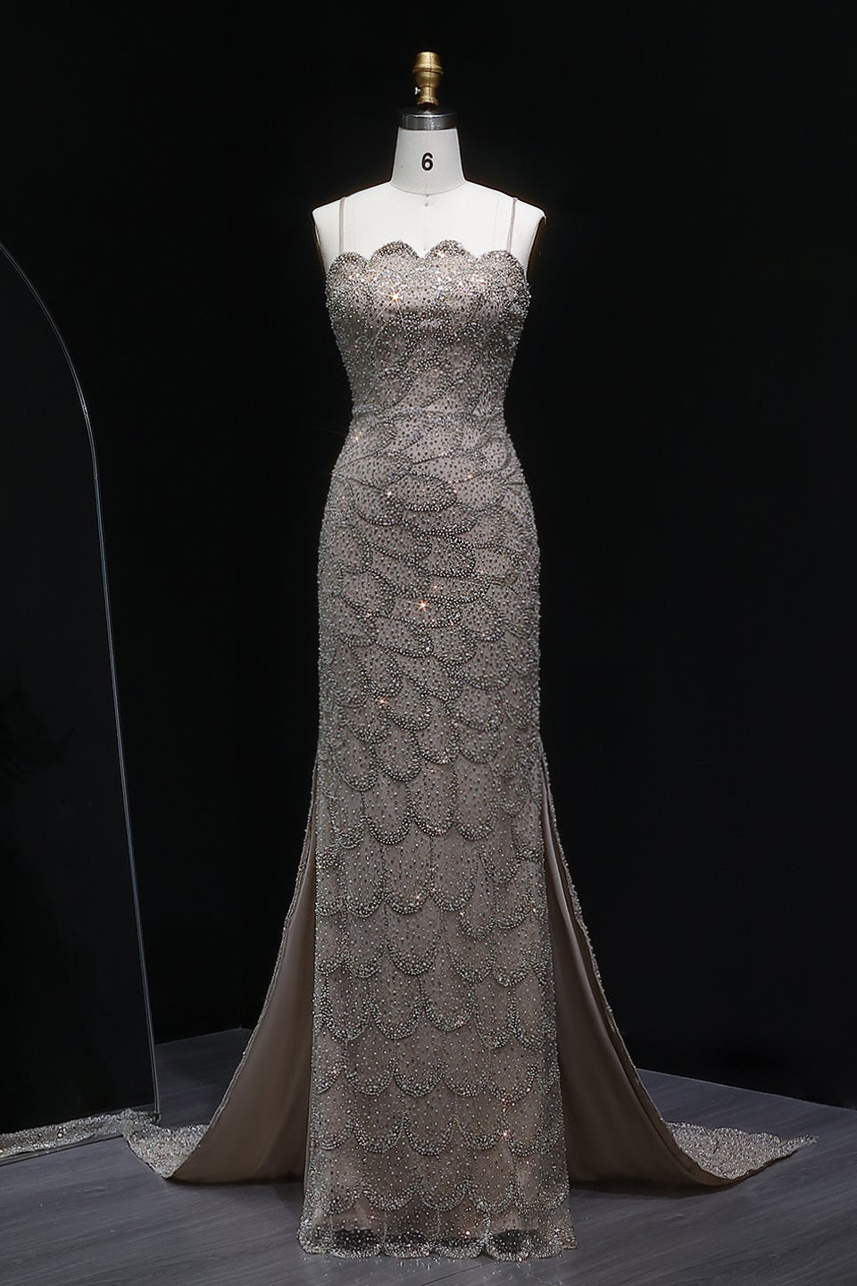 Teal Sequined Scalloped Strapless Mermaid Evening Dress SS601