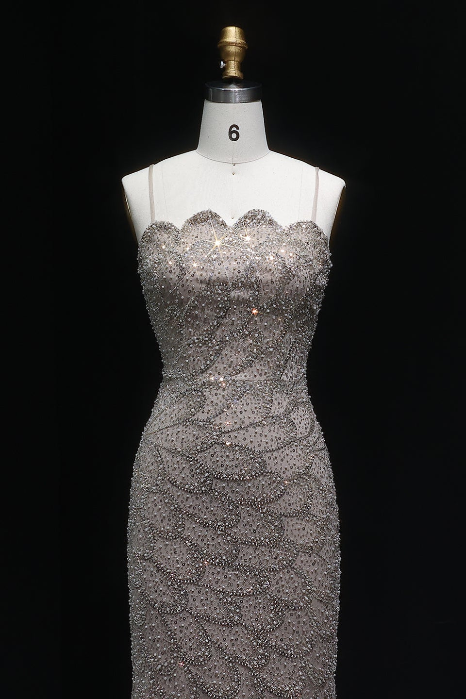 Teal Sequined Scalloped Strapless Mermaid Evening Dress SS601