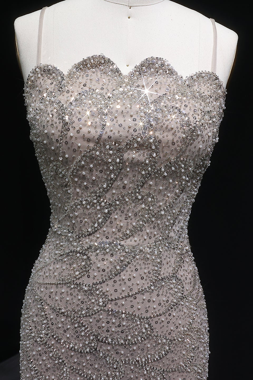 Teal Sequined Scalloped Strapless Mermaid Evening Dress SS601