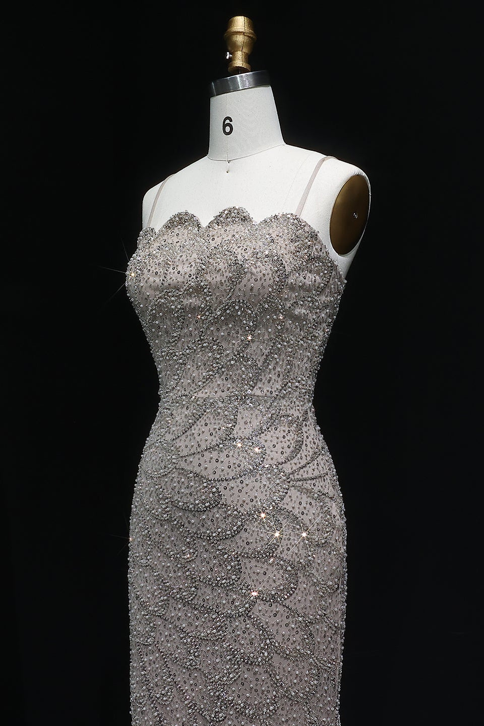 Teal Sequined Scalloped Strapless Mermaid Evening Dress SS601