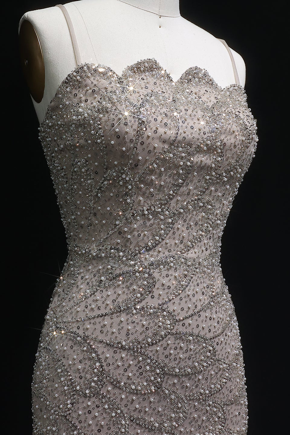 Teal Sequined Scalloped Strapless Mermaid Evening Dress SS601