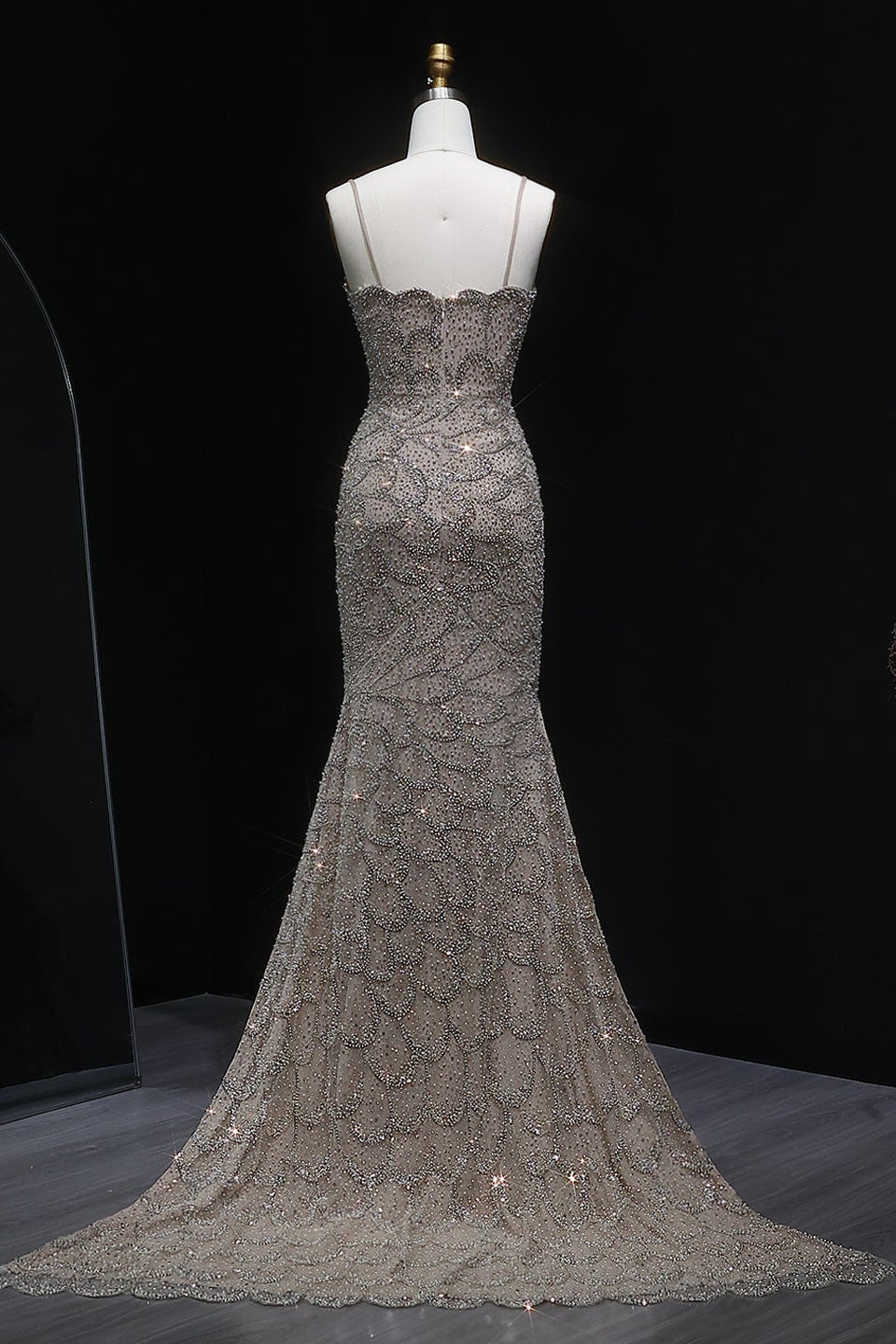 Teal Sequined Scalloped Strapless Mermaid Evening Dress SS601