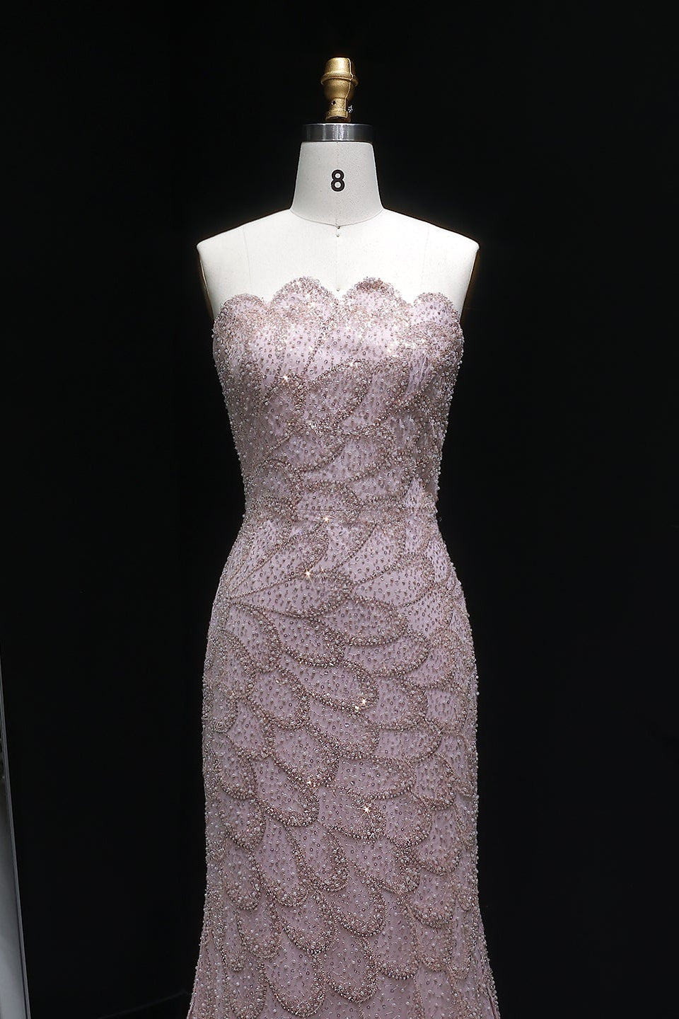 Teal Sequined Scalloped Strapless Mermaid Evening Dress SS601