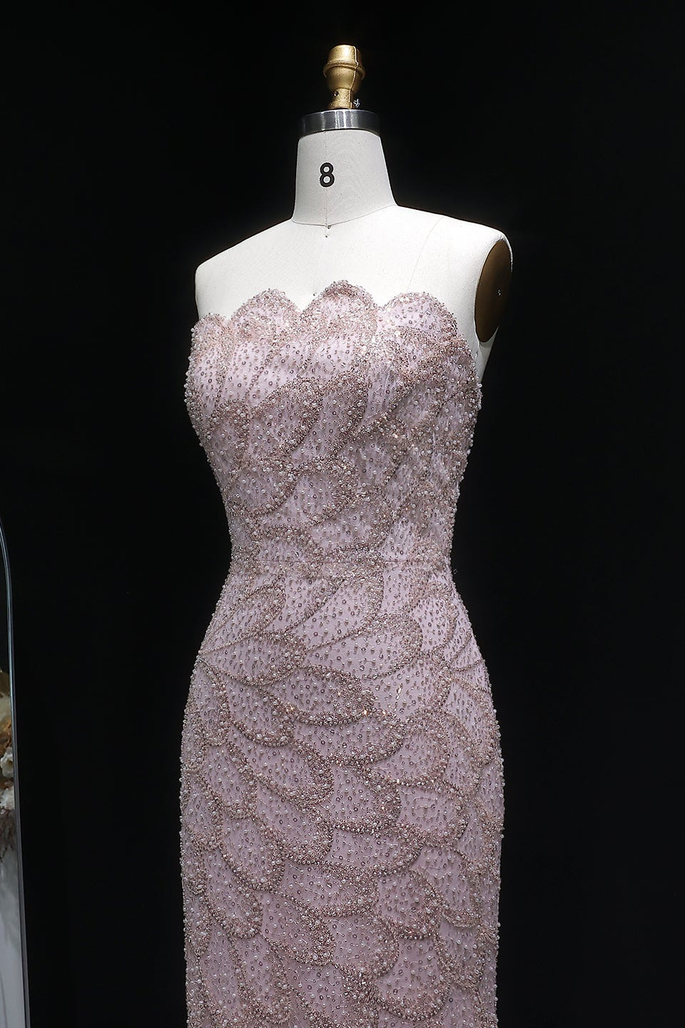 Teal Sequined Scalloped Strapless Mermaid Evening Dress SS601