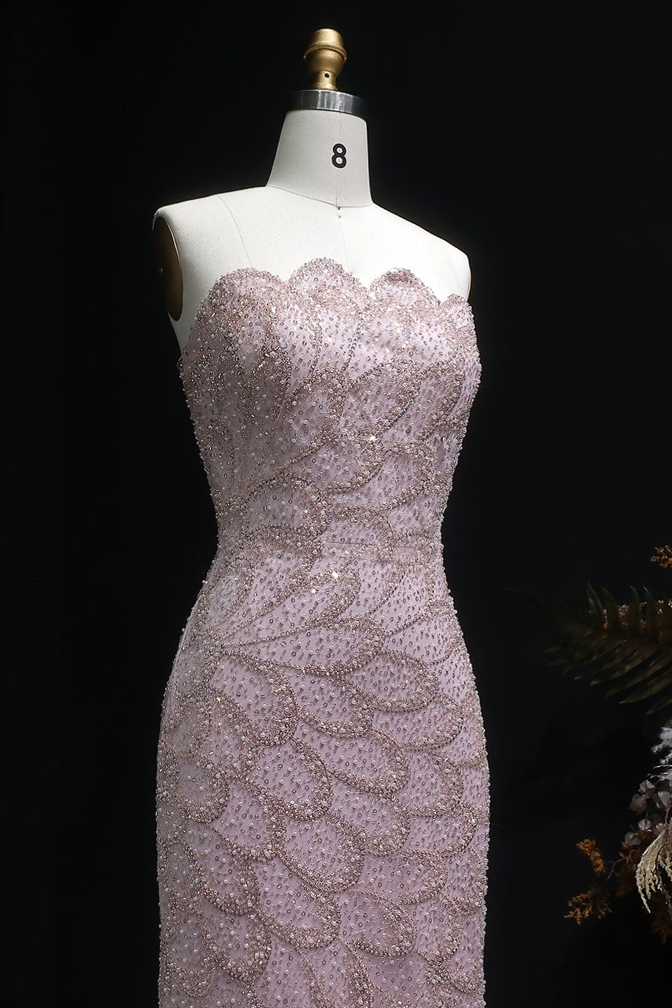 Teal Sequined Scalloped Strapless Mermaid Evening Dress SS601