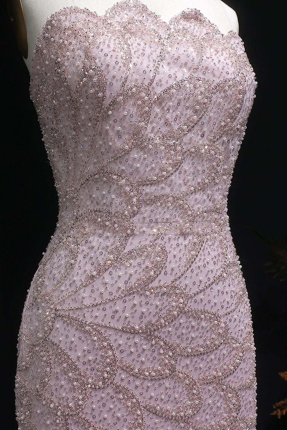 Teal Sequined Scalloped Strapless Mermaid Evening Dress SS601