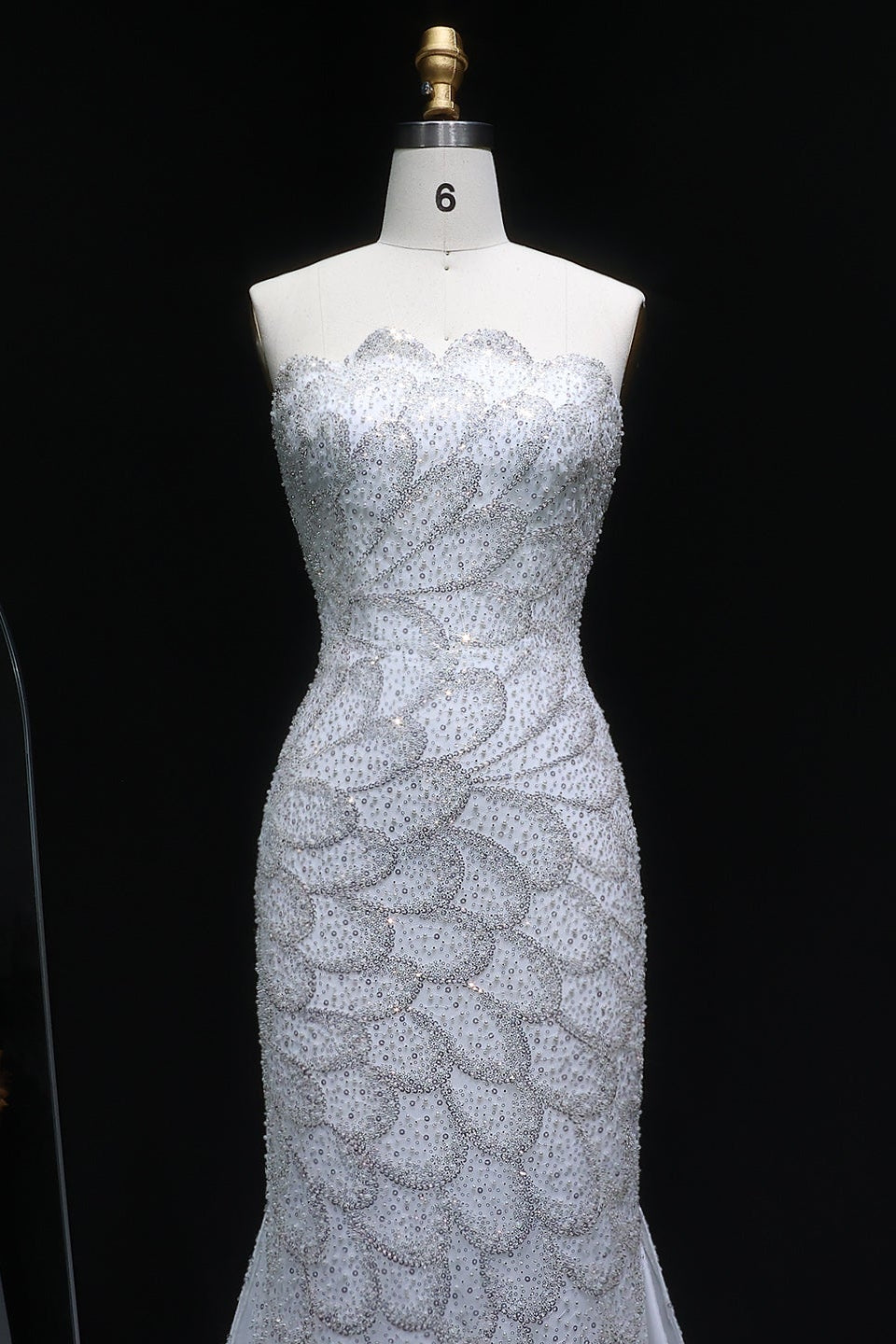 Teal Sequined Scalloped Strapless Mermaid Evening Dress SS601