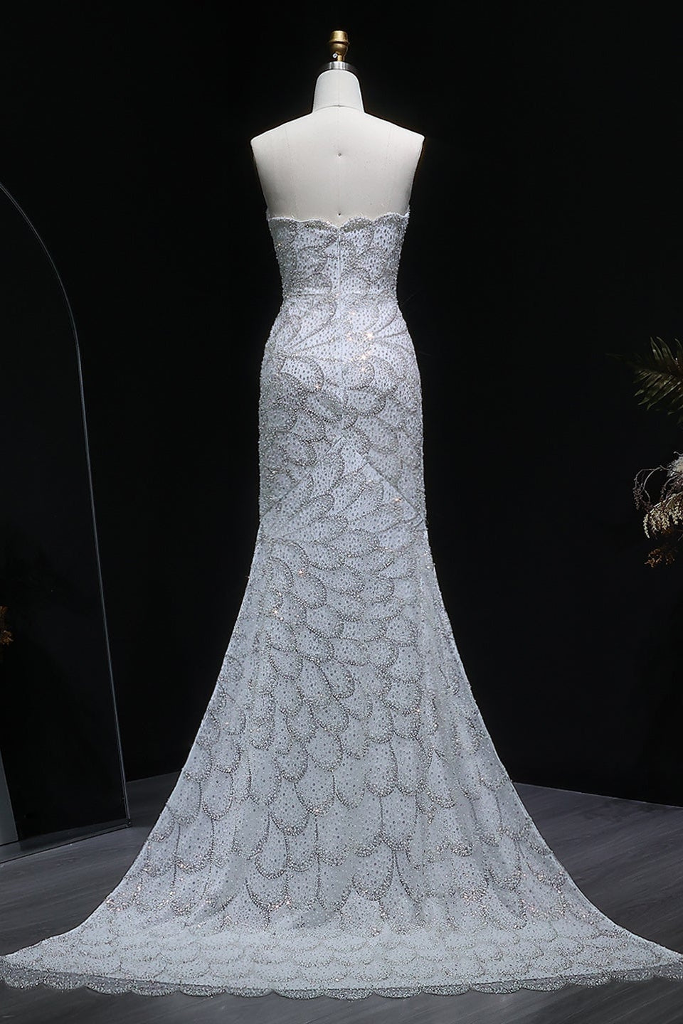 Teal Sequined Scalloped Strapless Mermaid Evening Dress SS601