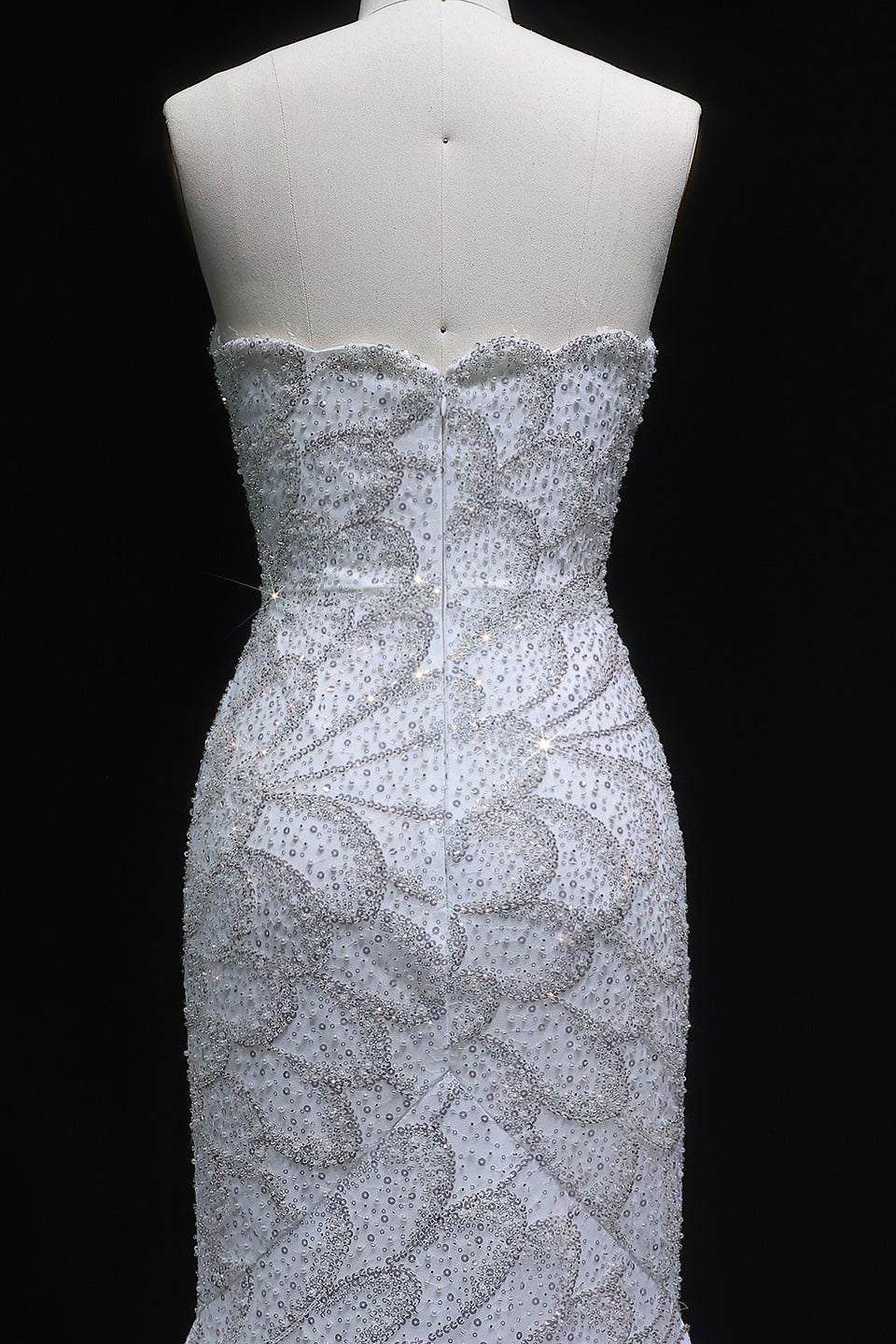 Teal Sequined Scalloped Strapless Mermaid Evening Dress SS601