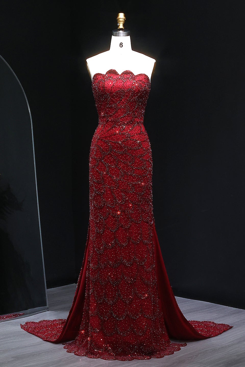 Teal Sequined Scalloped Strapless Mermaid Evening Dress SS601