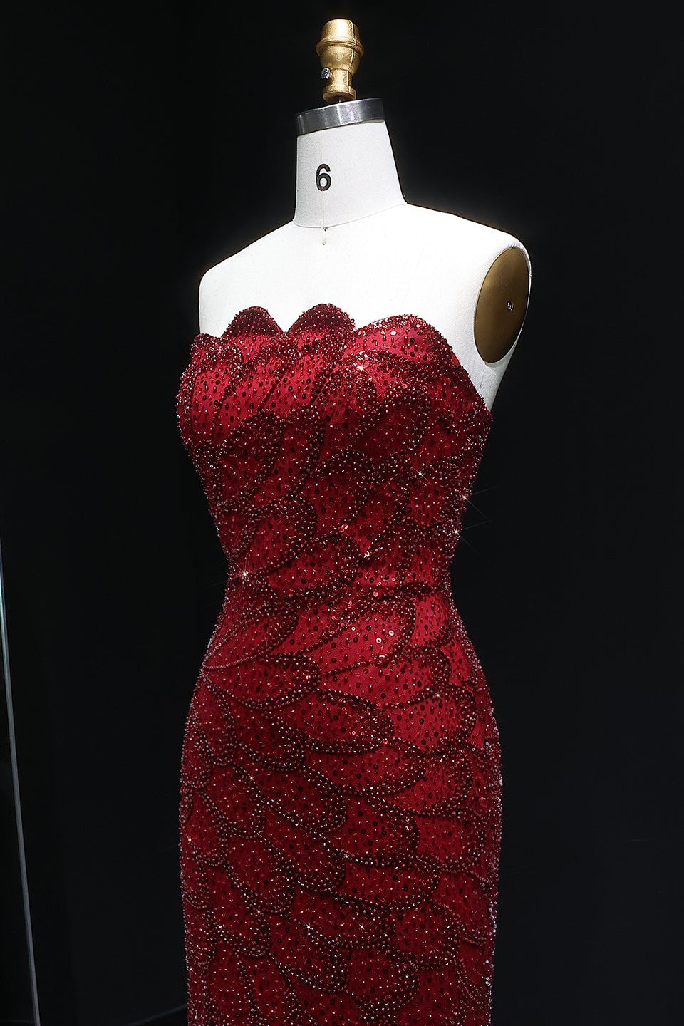 Teal Sequined Scalloped Strapless Mermaid Evening Dress SS601