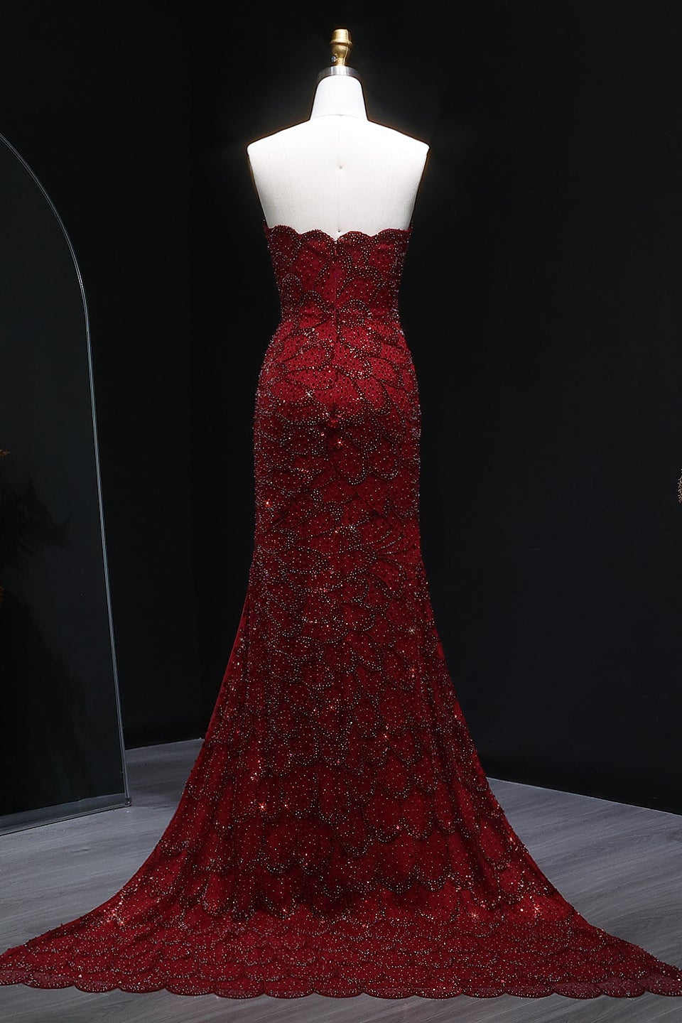 Teal Sequined Scalloped Strapless Mermaid Evening Dress SS601