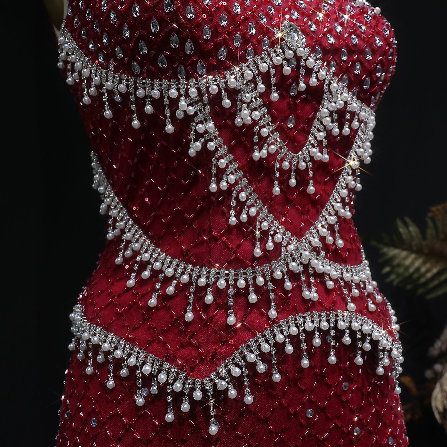 Square Neck Luxury Champagne Crystal Beaded Mermaid Evening Dress SS631 Sheer Fairy