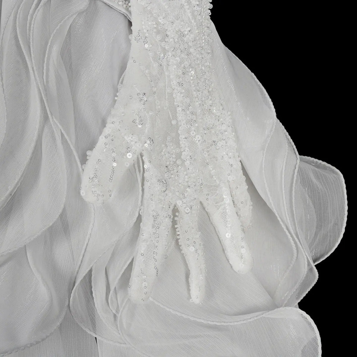 Luxurious Light Grey Corset Ball Gown Cascading Ruffle Tiered Evening Dress With Gloves SS672 Sheer Fairy