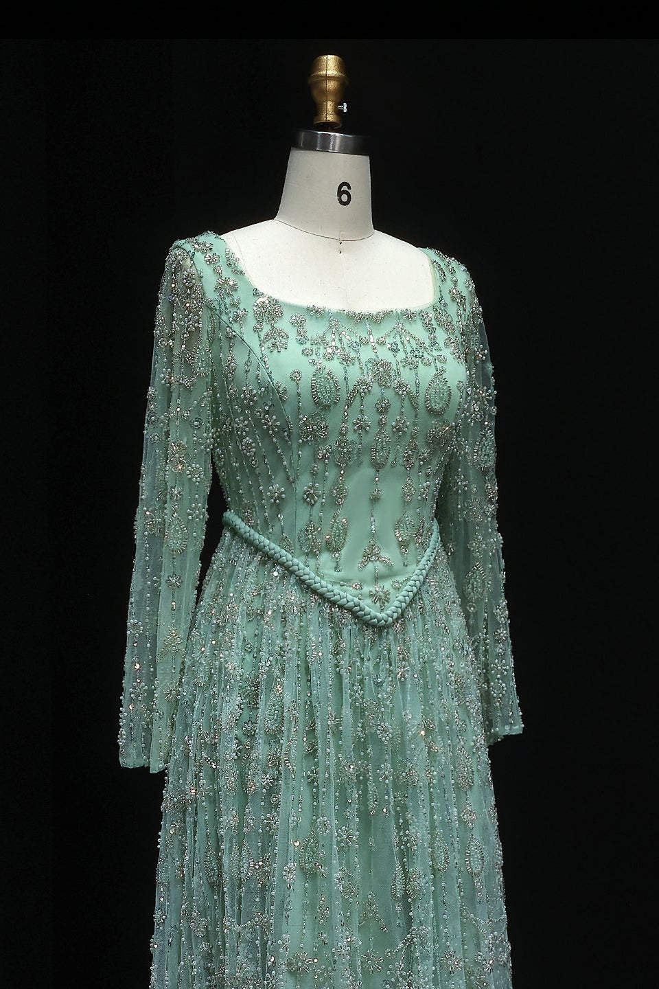 Luxury Sequined Floral Lace Square Neck A-Line Evening Dress SS693