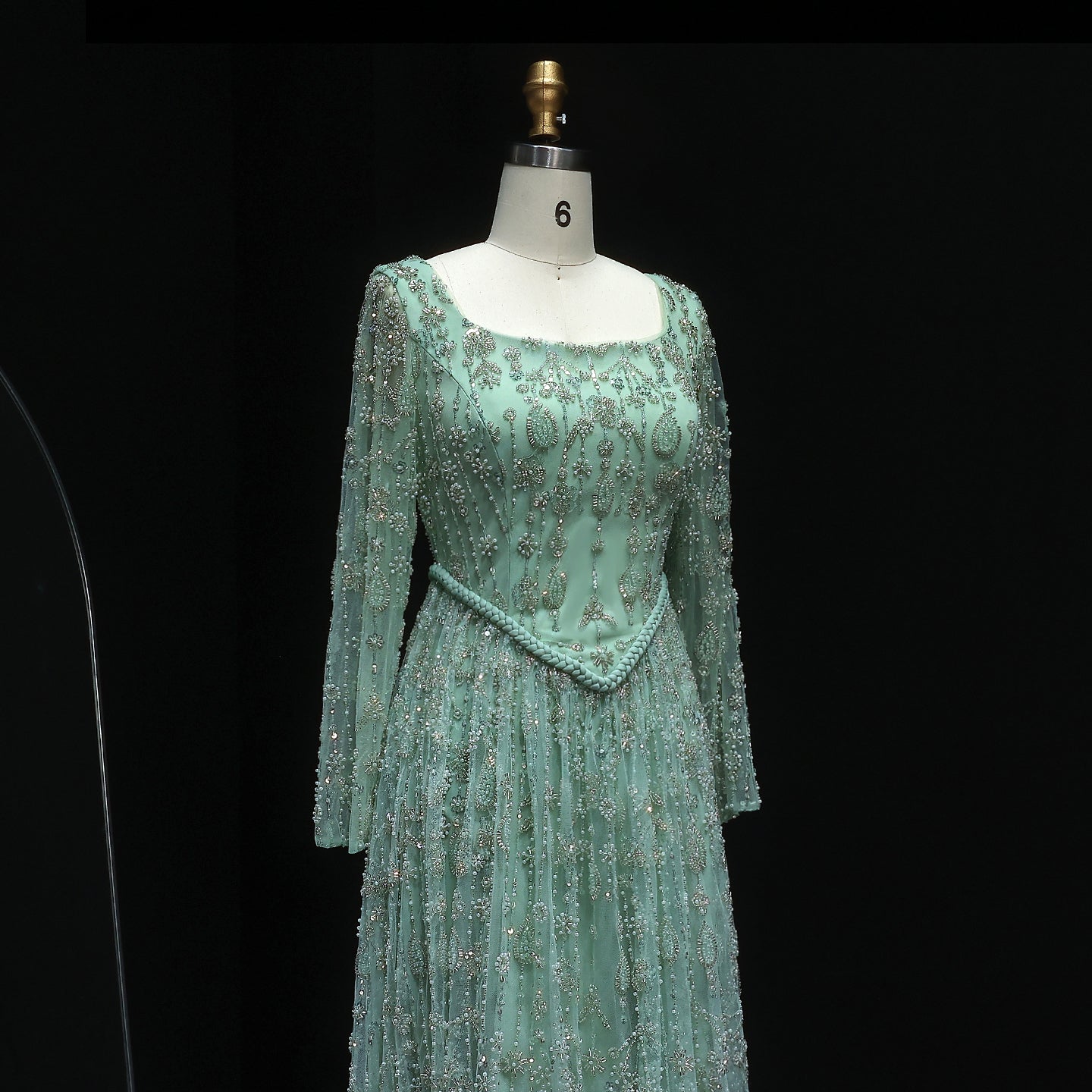 Luxury Sequined Floral Lace Square Neck A-Line Evening Dress SS693 Sheer Fairy