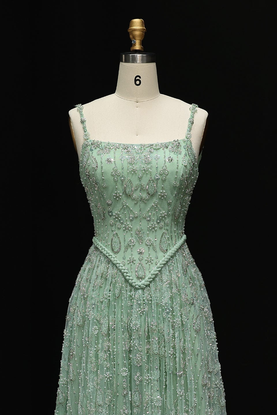 Luxury Sequined Floral Lace Square Neck A-Line Evening Dress SS693