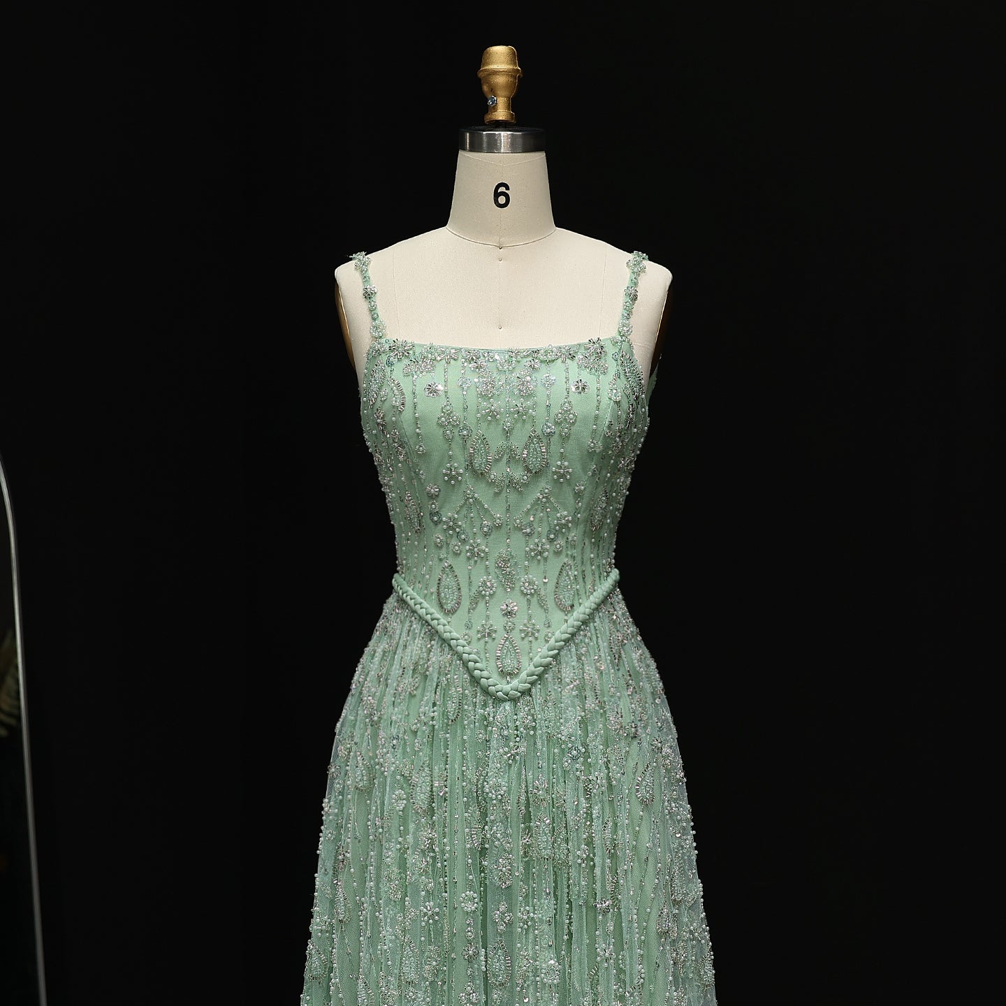 Luxury Sequined Floral Lace Square Neck A-Line Evening Dress SS693 Sheer Fairy