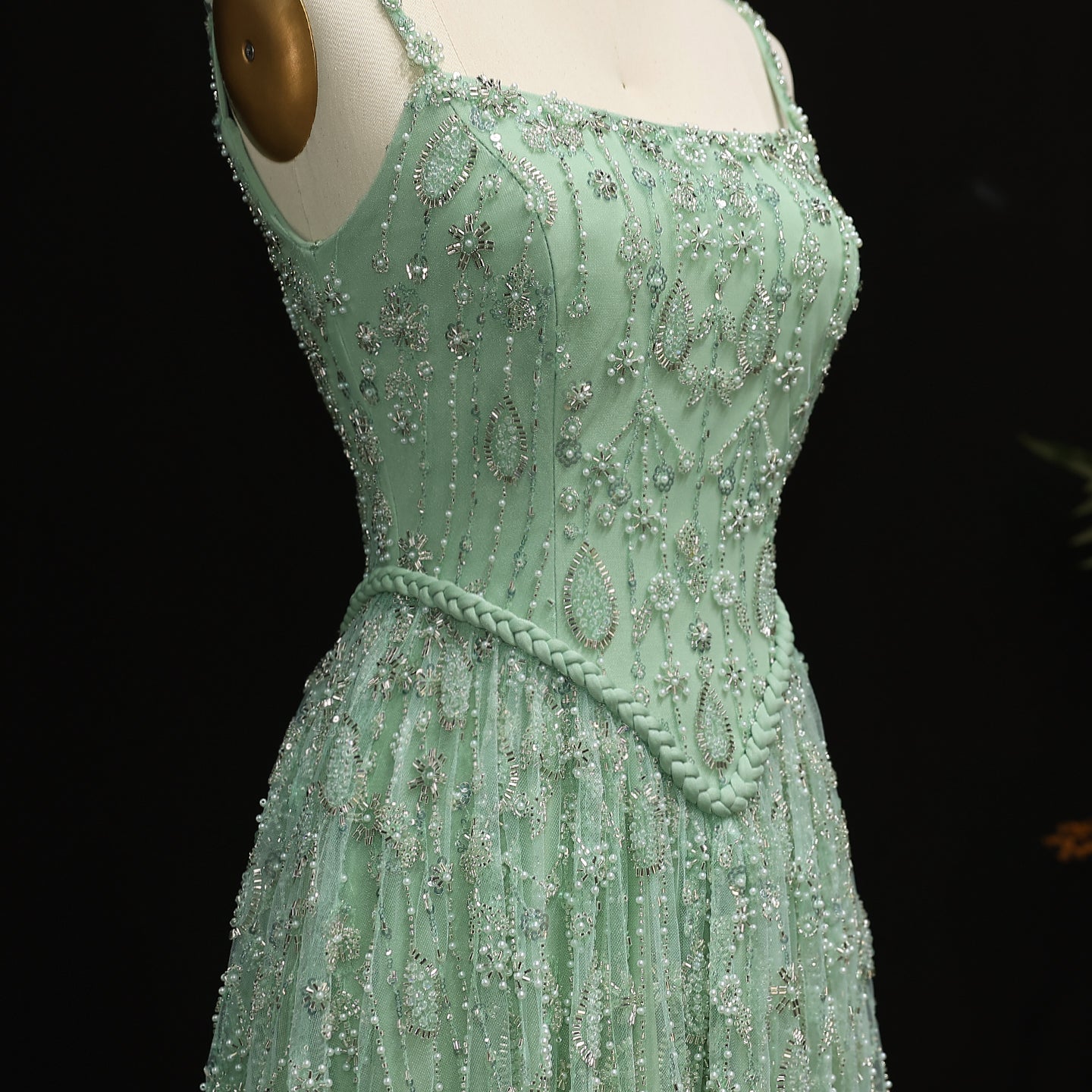 Luxury Sequined Floral Lace Square Neck A-Line Evening Dress SS693 Sheer Fairy